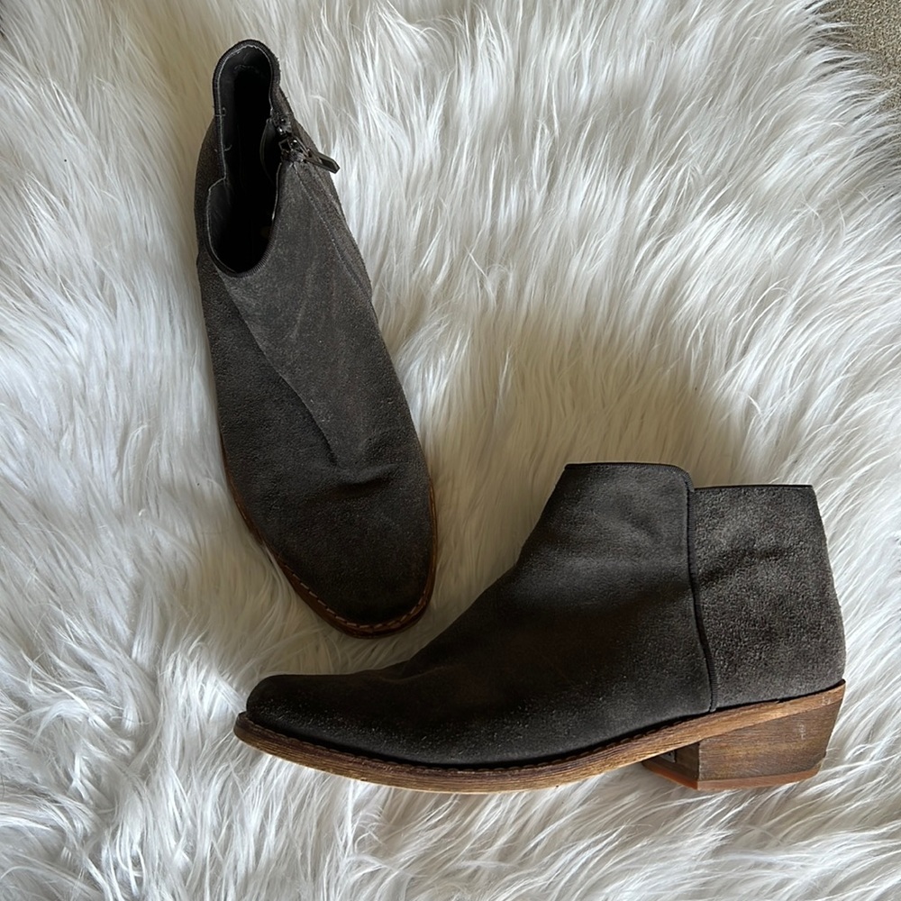 Sam Edelman suede gray ankle booties zip up block heel size 9